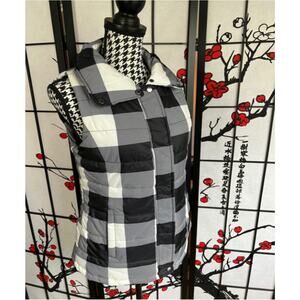 Womens Arizona Jean Co Puffer Vest Blk White Plaid Size Medium